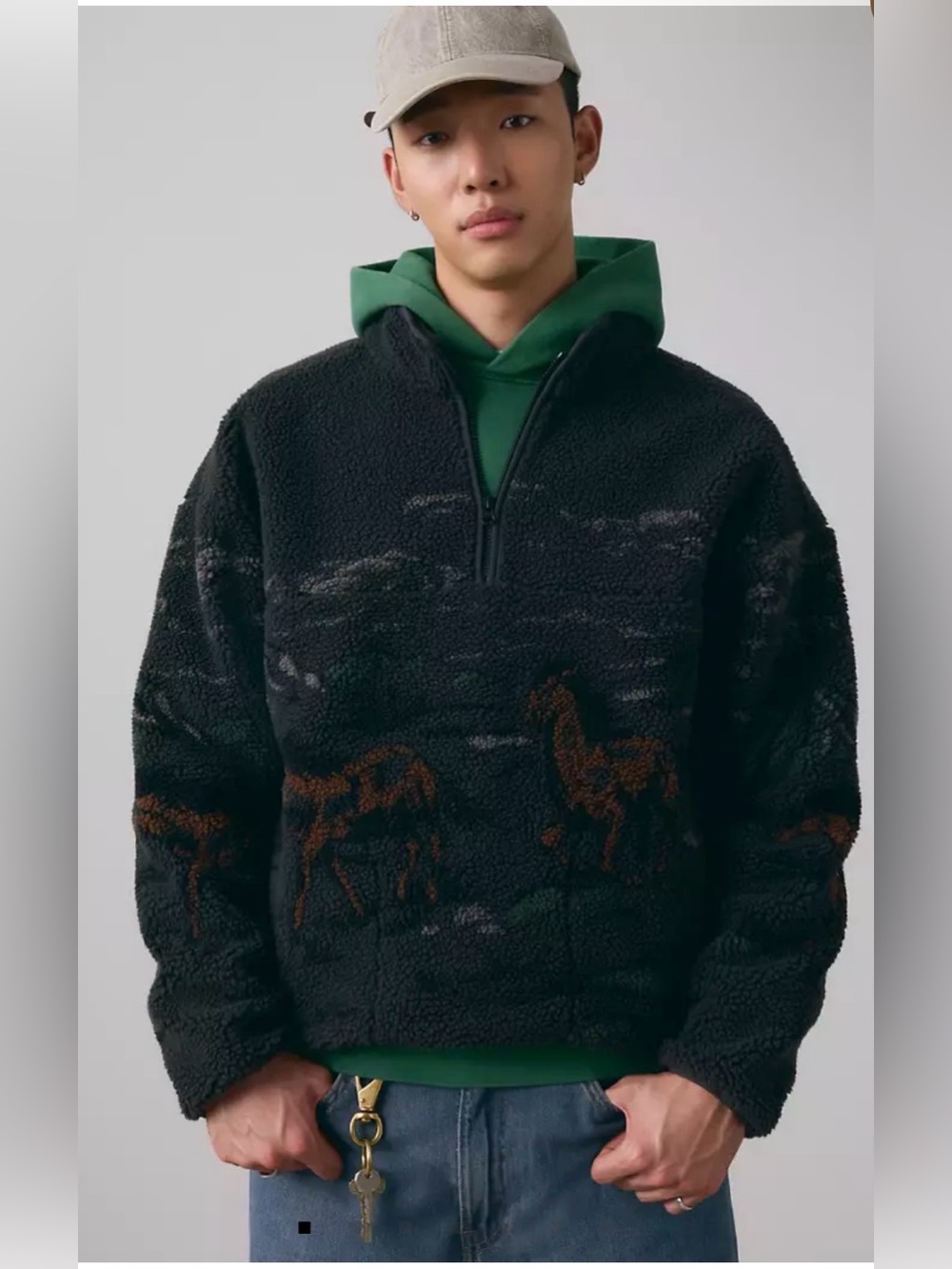 Levi’s Idyllwild Sherpa Popover Jacket Horse Print Fleece Men’s Size L Western